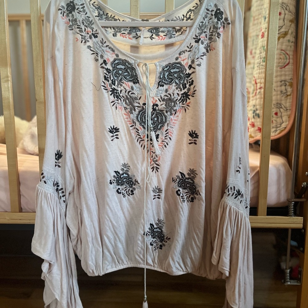 Free People Embroidered Blouse. Used condition but adorable still.